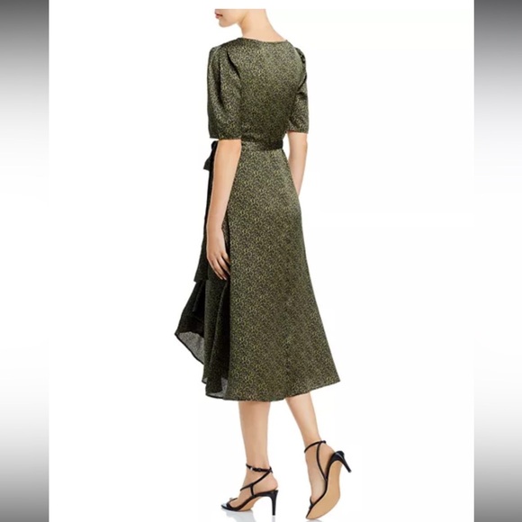 Bloomingdale’s Bobeau Green Cheetah Asymmetrical Ruffled Wrap Dress - Picture 4 of 7